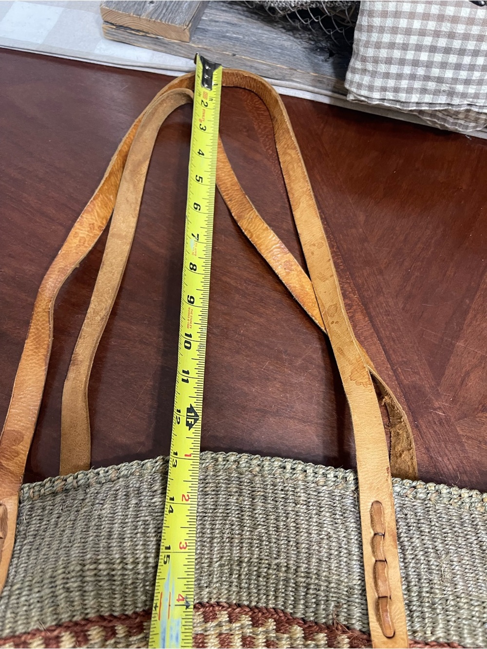 Vintage Sisal Market Bucket Bag Woven Straw Leather Large Purse Boho, Hippie - Picture 4 of 8